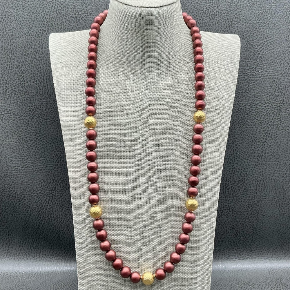 Vintage Napier Necklace Red Beaded Hammered Gold Tone Clasp Statement Jewelry